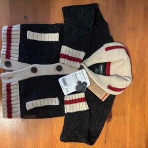Roots Black and Cream Cardigan with Red Stripes